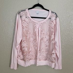 Lace Front Pink Cardigan